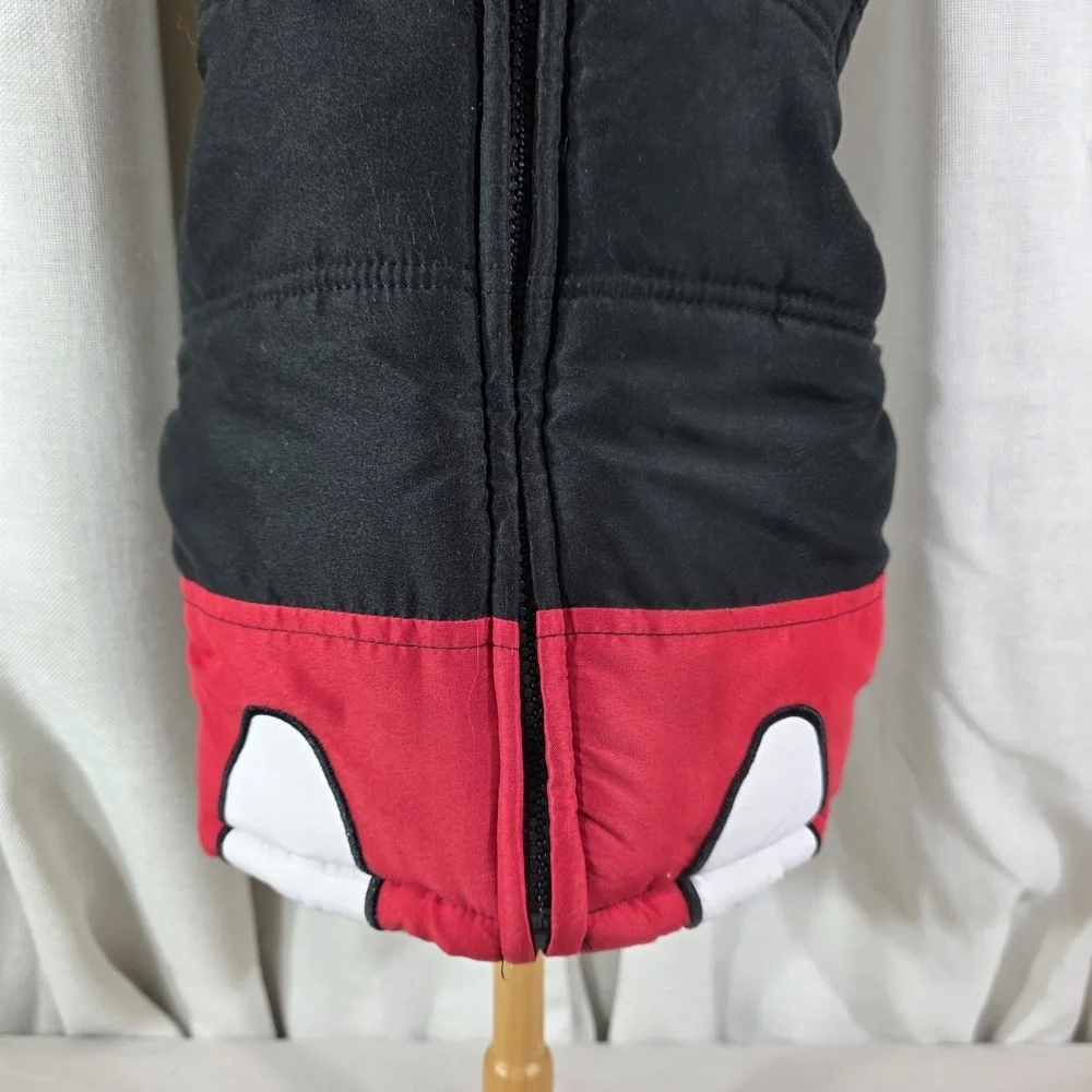 Disney Mickey Mouse Toddler Hooded Puffer Vest 3T Black Red Fleece Lined